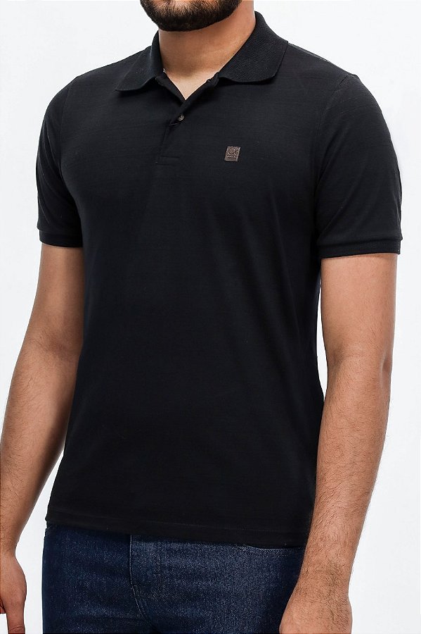 POLO MC CASUAL SLIM MEIA MALHA PRETO - OGOCHI