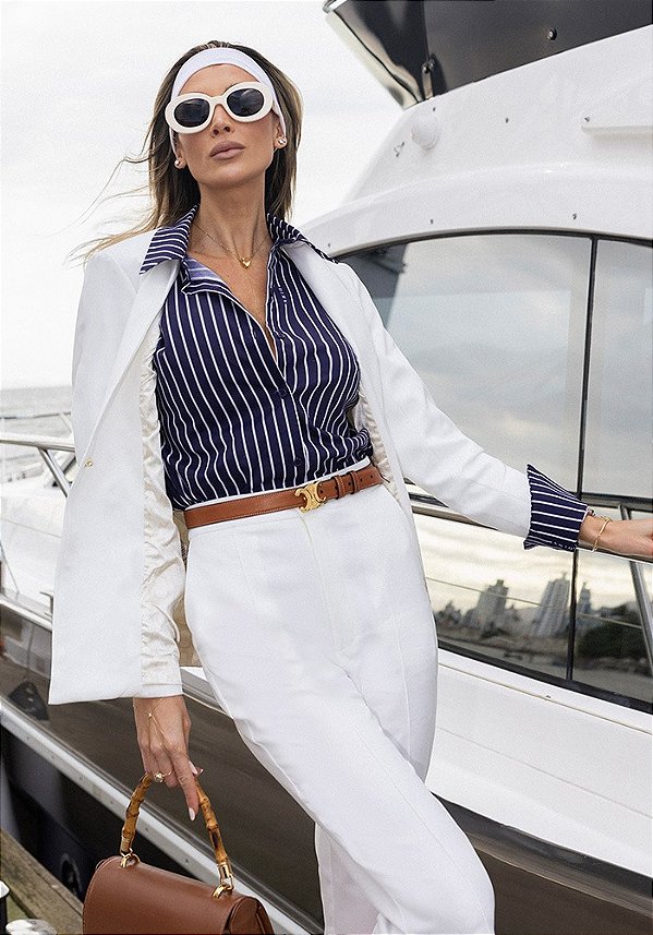 BLAZER ALONGADO COM BOTOES BRASAO OFF-WHITE DIMY
