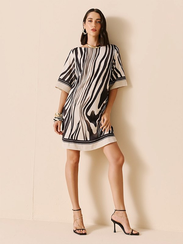 VESTIDO  DECOTE CANOA COM ESTAMPA DIMY