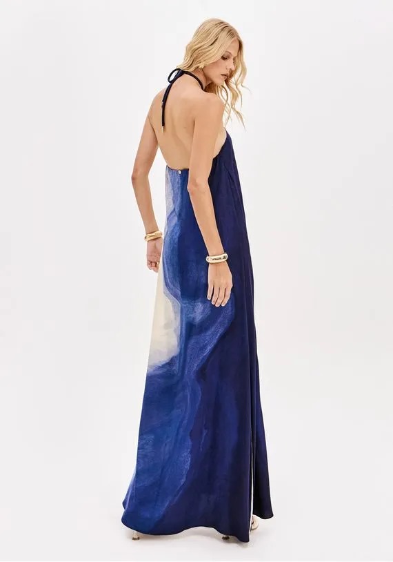 VESTIDO LONGO FRENTE UNICA ESTAMPADO AZUL LANÇA PERFUME