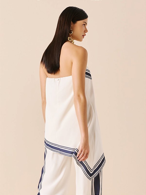 BLUSA FEMININA EM PONTA  LISTRAS AZUL DIMY