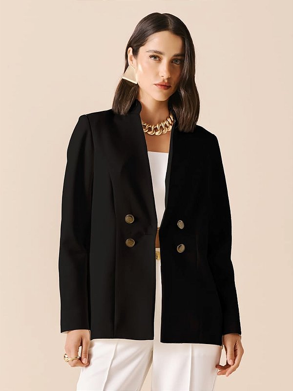 BLAZER OVERSIZED ALONGADO COM BOTOES BRASAO PRETO DIMY