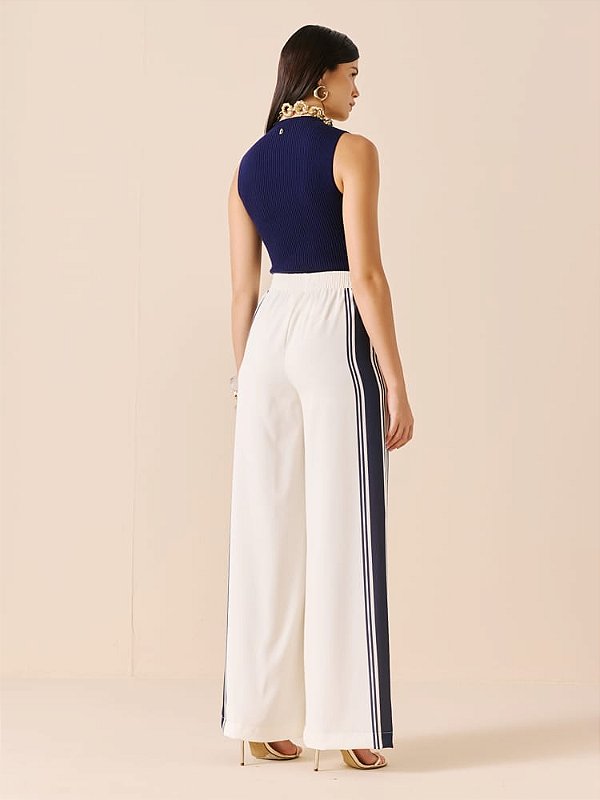 CALCA WIDE LEG ESTAMPADA LISTRAS AZUL MIDNIGHT -DIMY