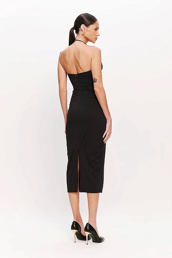 VESTIDO SUPERMIDI COM HOTFIX PRETO -DIMY