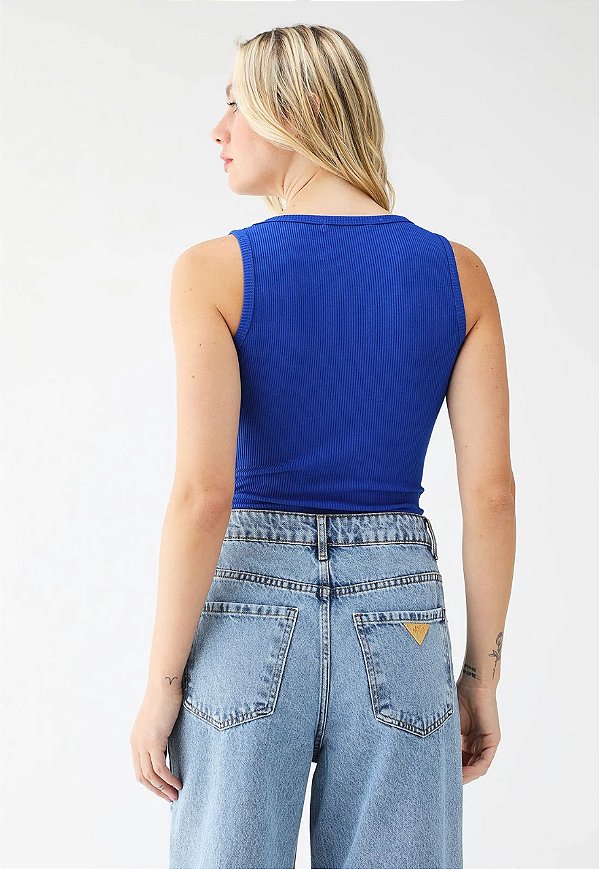 REGATA CANELADA SLIM LANÇA PERFUME  AZUL