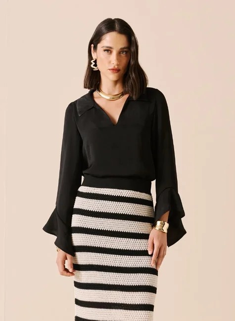 BLUSA  AMPLA MANGA COM BABADO -DIMY