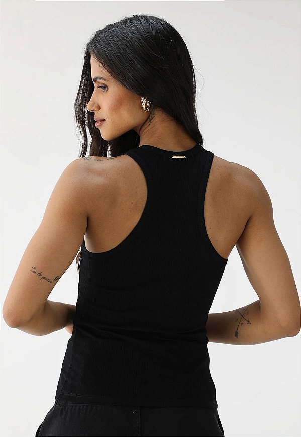 REGATA CANELADA BASICA LANÇA PERFUME PRETO