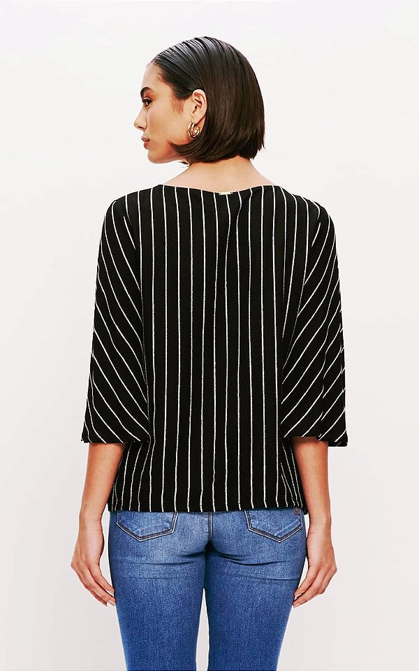 BLUSA MANGA COM RECORTE PRETO/OFF-WHITE DIMY