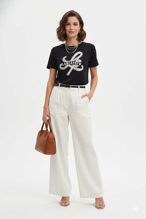 T-SHIRT COM APLICACAO LANÇA PERFUME PRETO