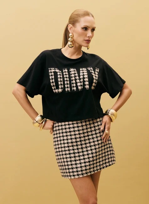 SAIA FEMININA CURTA COM COS ANATOMICO BEGE/PRET DIMY