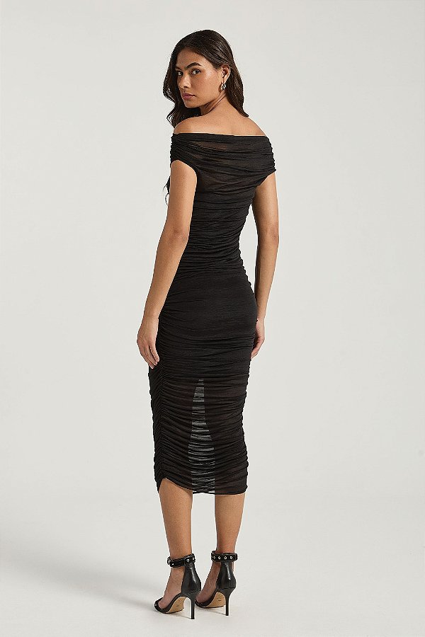 VESTIDO TULE FRANZIDO PRETO PA 1046601 MY PLACE