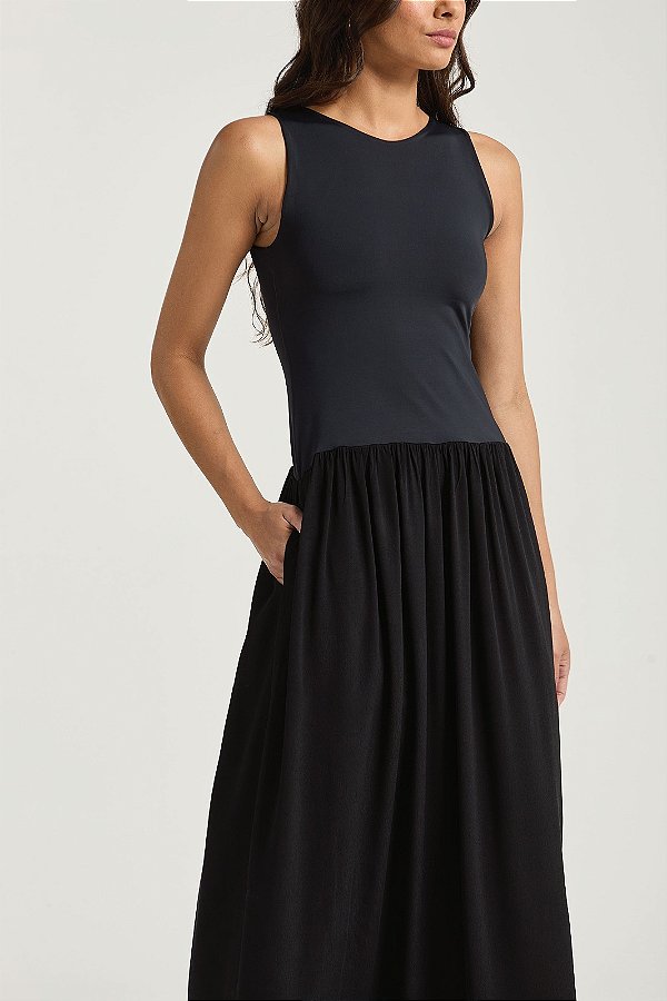 VESTIDO LONGO MIX PRETO PA 1046301 MY PLACE