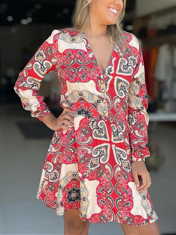 VESTIDO ESTAMPADO DECOTE V LANÇA PERFUME