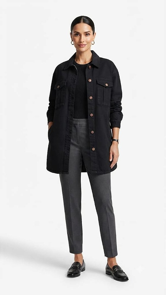 CAMISA OVERSIZED MAXI DE SARJA PRETO DIMY P