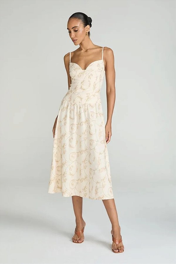 VESTIDO LONGO LINHO BORDADO PALHA MY PLACE