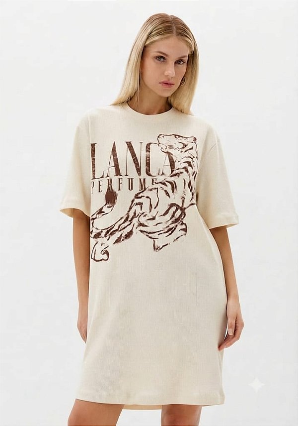 VESTIDO T-DRESS COM ESTAMPA BEGE LANÇA PERFUME