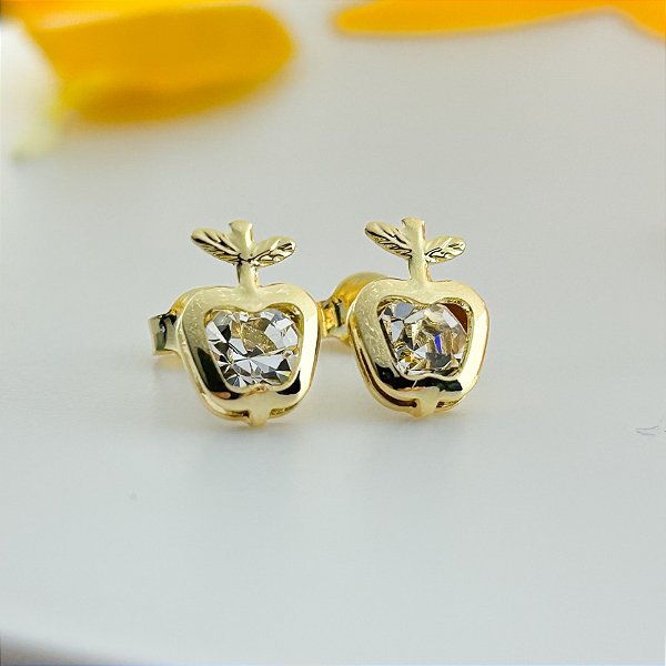 Brinco em Formato de Maçã com Zircônia - Banhado em Ouro 18k