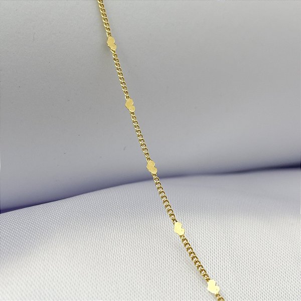 Colar Choker Malha Grumet com Corações - Banhado em Ouro 18k