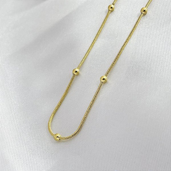 Corrente Veneziana com Bolinhas - 60cm - Banhado em Ouro 18k