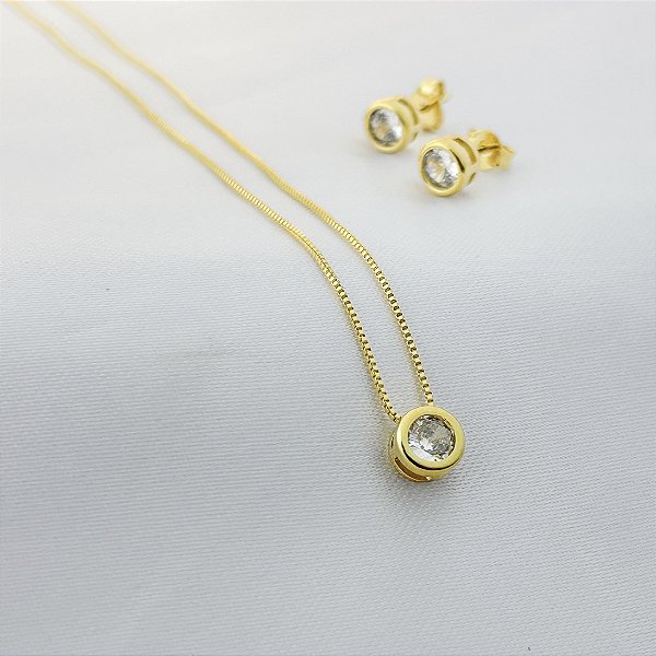 Conjunto Ponto de Luz de Zircônias Brancas - Banhados em Ouro 18K
