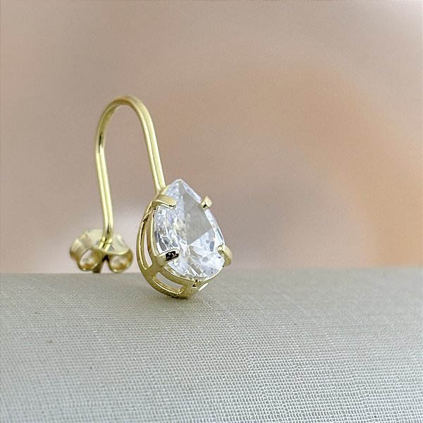 Brinco Gancho com Gota Cravejado com Zircônia - Banhado em Ouro 18k