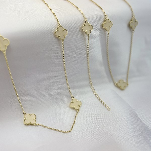 Colar Trevo Madrepérola Vintage Alhambra 40cm - Banhado em Ouro 18k