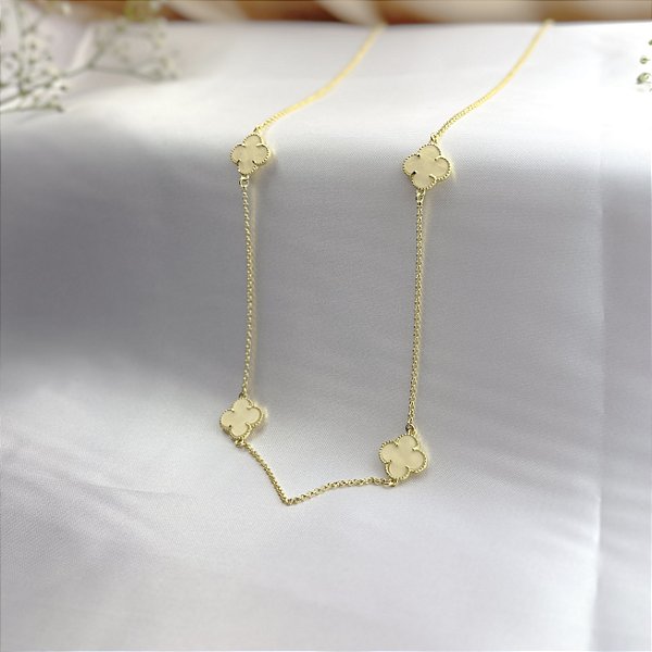 Colar Trevo Madrepérola Vintage Alhambra 80cm - Banhado em Ouro 18k