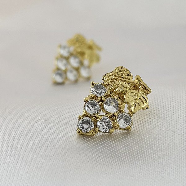 Brinco de Cacho de Uva Cravejado com Zircônia - Banhado em Ouro 18k