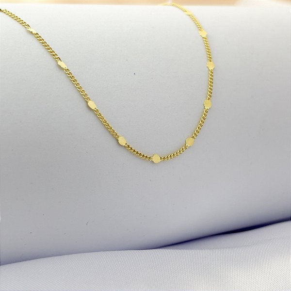 Colar Choker com Chapinhas Redondas Lisas - Banhado em Ouro 18k
