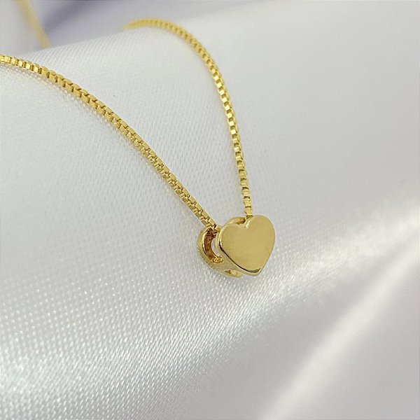 Colar com Pingente de Coração Liso - Banhado em Ouro 18k