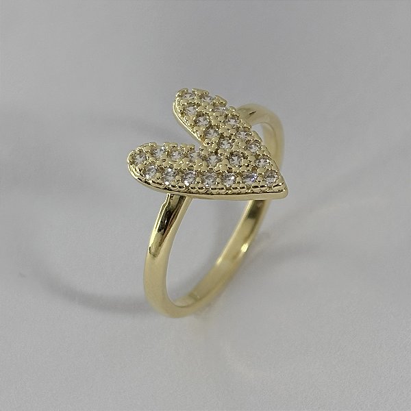 Anel Coração Cravejado com Zircônias - Banhado em Ouro 18k