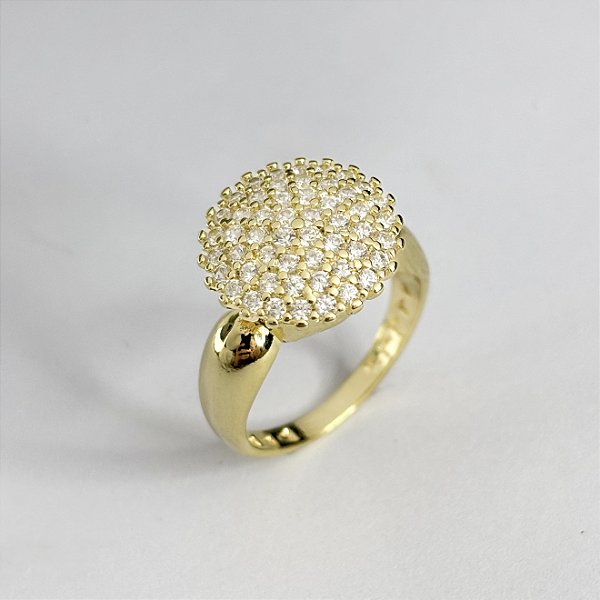 Anel Solitário Chuveirinho Cravejado com Zircônias - Banhado em Ouro 18k