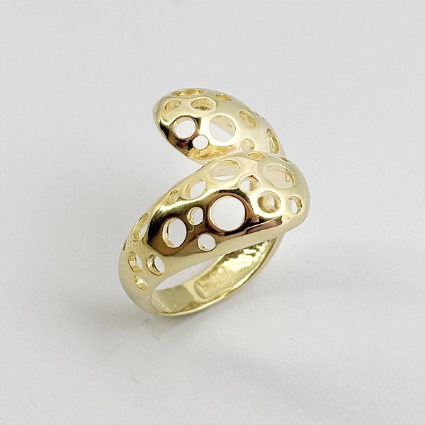 Anel Ajustável Vazado de Bolhas Perfurado - Banhado em Ouro 18k