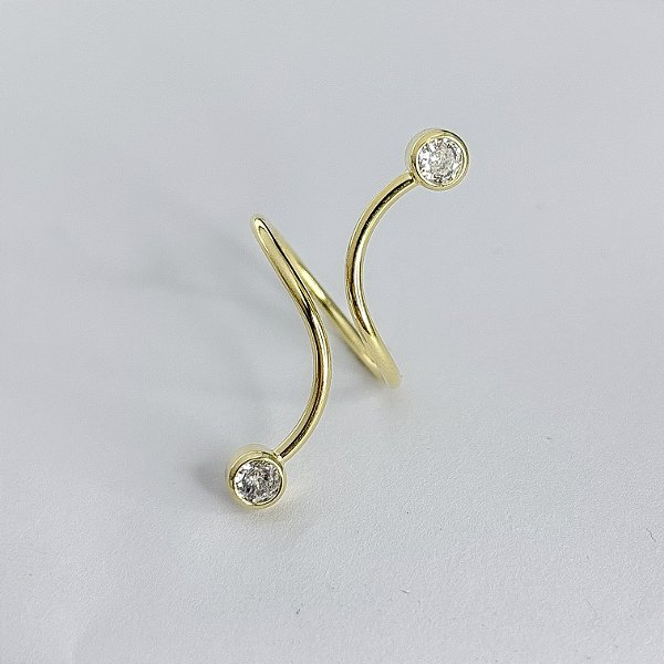 Anel Ajustável com Dois Pontos de Luz de Zircônia - Banhado em Ouro 18k