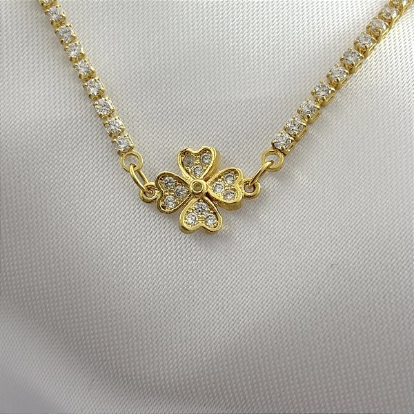 Pulseira Riviera Trevo com Zircônias Quadradas - Banhada em Ouro 18K