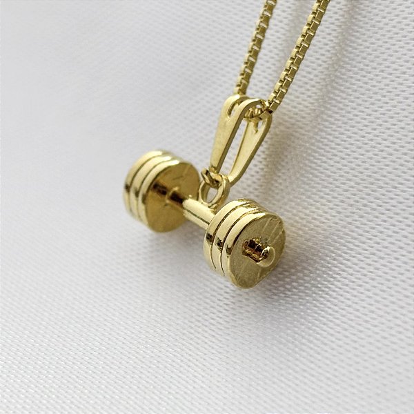 Colar Pingente Peso Academia Haltere - Banhado em Ouro 18K