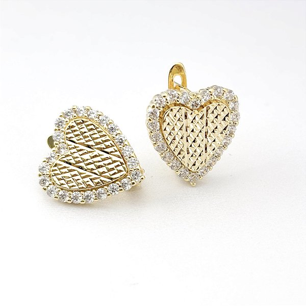 Brinco de Coração Luxo Cravejado com Zircônia – Banhado em Ouro 18K