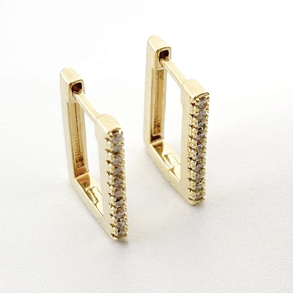 Brinco Argola Retangular Grande Cravejado com Zircônia – Banhado em Ouro 18K