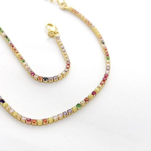 Colar Choker Riviera Color - Banhado em Ouro 18k