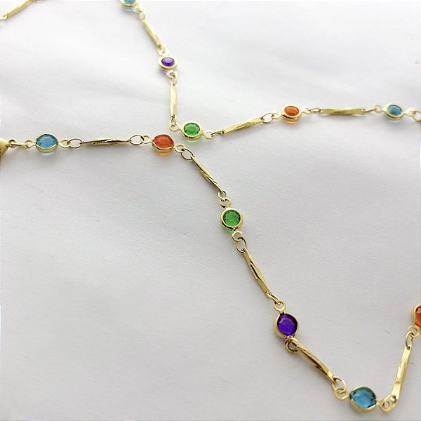 Colar Palito com Zircônias Coloridas – Banhado em Ouro 18K