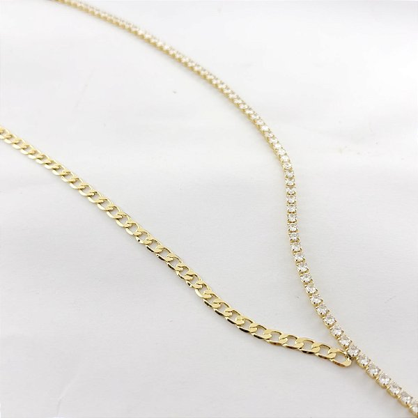 Colar Gargantilha Gravata Grumê com Riviera e Zircônia – Banhada em Ouro 18K
