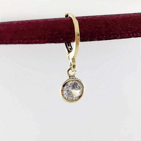 Brinco de Argola Click com Pingente Ponto de Luz – Banhado em Ouro 18K