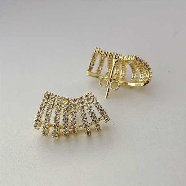 Brinco Ear Cuff - Cravejado com Zircônias - Banhado em Ouro 18k