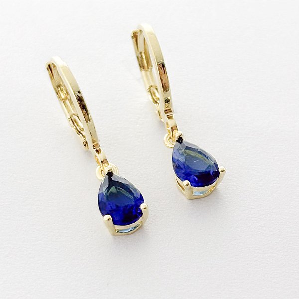 Brinco de Argola Click com Pingente em Gota de Zircônia - Banhado em Ouro 18k