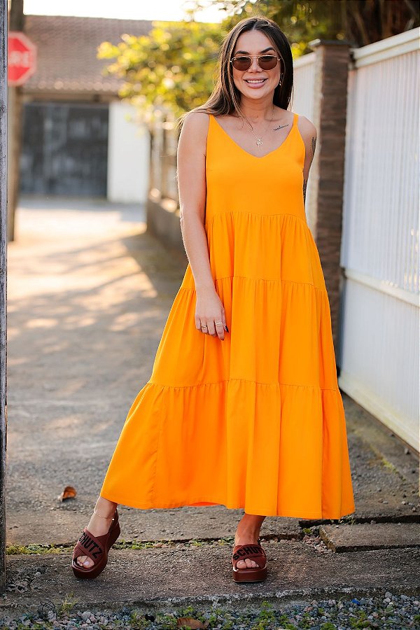 Vestido Feminino Midi Mada Laranja