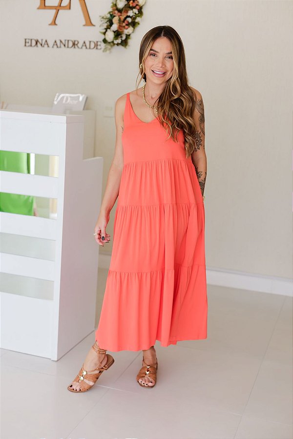 Vestido Feminino Midi Mada Goiaba