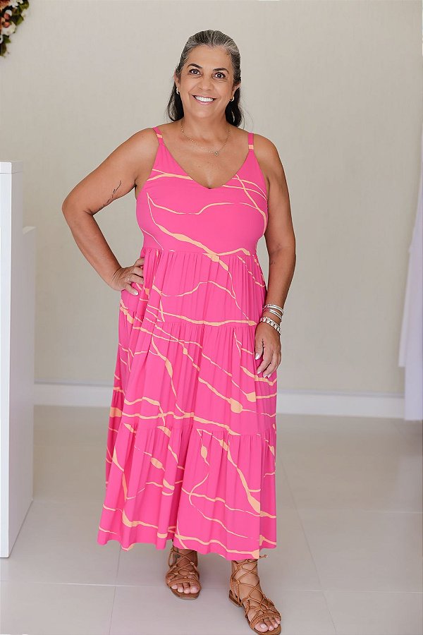 Vestido Feminino Midi Mada Pink Estampado