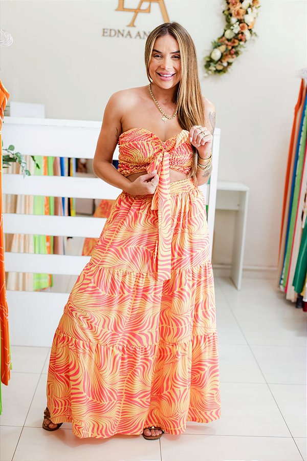 Conjunto Feminino Fran Amarelo Estampado