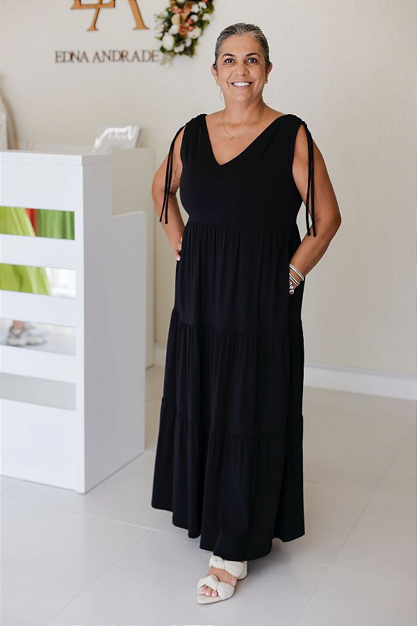 Vestido Feminino Longuete Vana Preto