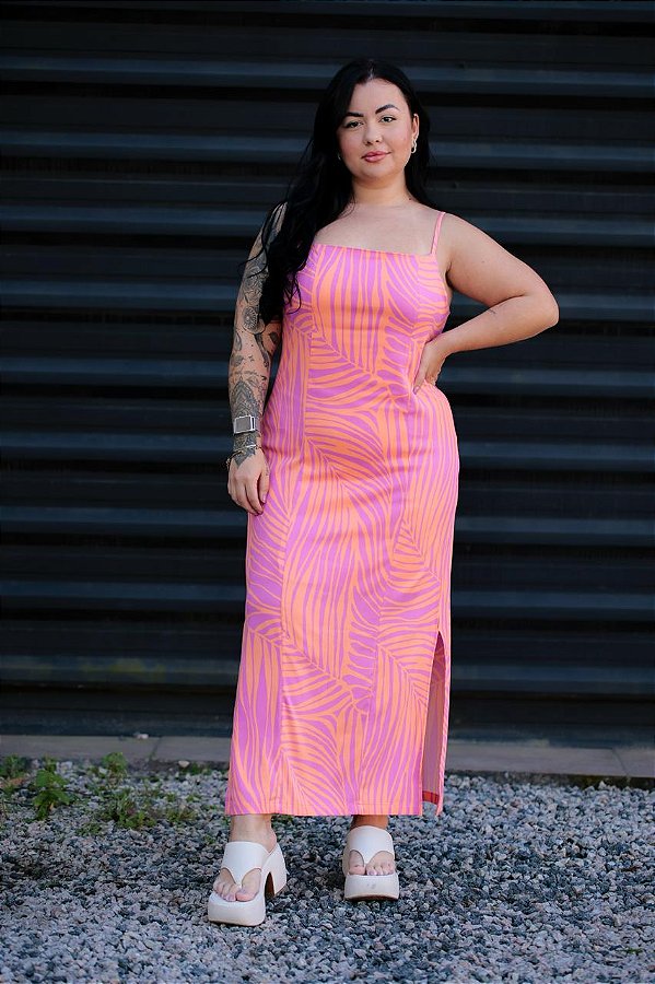 Vestido Feminino Longo Alice Rosa estampado